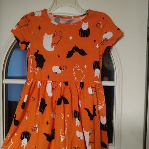 New Cat & Jack Orange Cats Bats Ghosts Halloween Dress Size Girl's L 10/12 - Picture 2 of 2